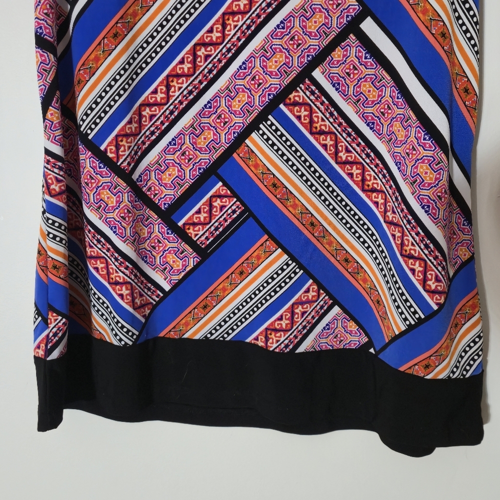 Nina Leonard XL Sleeveless Geometric Print Tank Top Blue Orange Matte Jersey EUC - Picture 7 of 10